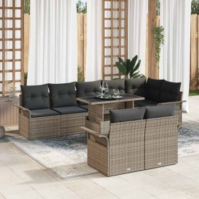 Conjunto de sofá de jardín con cojín 9 pcs Gris Poliratán