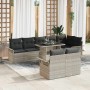 Conjunto de sofá de jardín con cojín 9 pcs Gris claro Poliratán