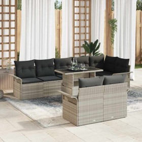 Conjunto de sofá de jardín con cojín 9 pcs Gris claro Poliratán