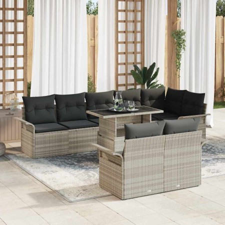 Conjunto de sofá de jardín con cojín 9 pcs Gris claro Poliratán