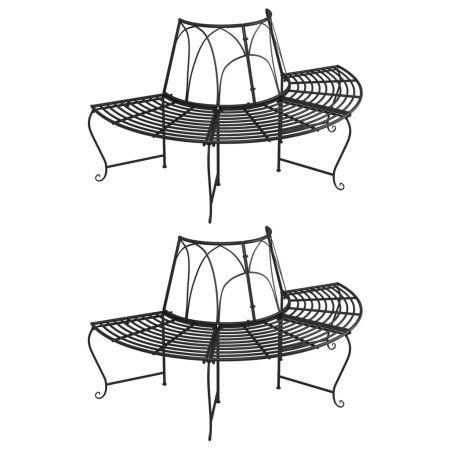 Banco de jardín semicircular 2 uds de acero negro Ø159