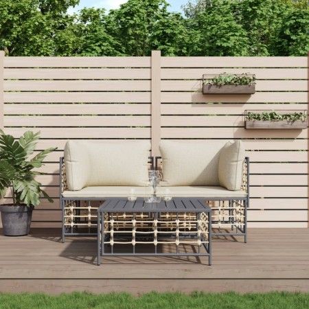 Gartenmöbel-Set 3-teilig anthrazitfarbene PE-Rattankissen von vidaXL, Outdoor-Sofas - Ref: Foro24-3186692, Preis: 243,04 €, R...