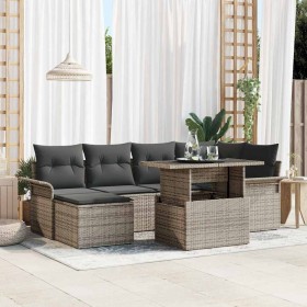 Conjunto de sofá de jardín con cojín 7 pcs Gris Poliratán en Conjuntos de jardín | Comprar online en Foro24