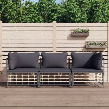 Gartenmöbel-Set 3-teilig anthrazitfarbene PE-Rattankissen von vidaXL, Outdoor-Sofas - Ref: Foro24-3186695, Preis: 254,86 €, R...