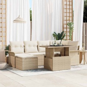 Conjunto de sofá de jardín con cojín 7 pcs Beige Poliratán