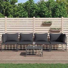 Juego de muebles de jardín 5 pzas y cojines ratán PE antracita de vidaXL, Sofás de exterior - Ref: Foro24-3186701, Precio: 40...