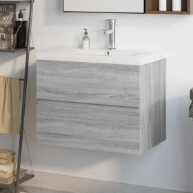 Mueble de baño con lavabo madera contrachapada gris Sonoma