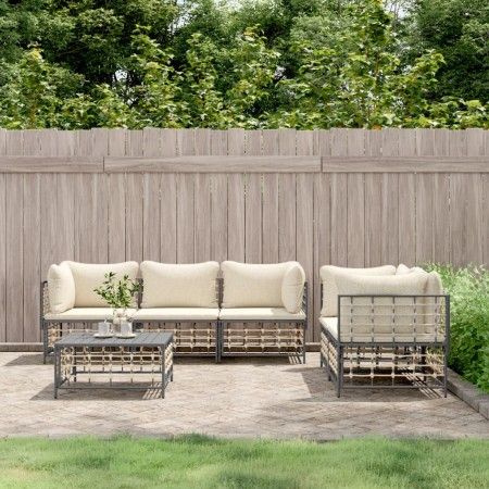 Gartenmöbel-Set 6-teilig und anthrazitfarbene PE-Rattan-Kissen von vidaXL, Outdoor-Sofas - Ref: Foro24-3186704, Preis: 506,22...