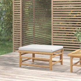 Garden footrest made of bamboo with light gray cushion by vidaXL, Modular outdoor sofas - Ref: Foro24-362280, Price: 88,55 €,...
