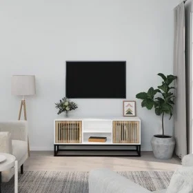 Mueble de TV hierro y madera contrachapada blanco 105x30x45 cm de vidaXL, Muebles TV - Ref: Foro24-352097, Precio: 111,15 €, ...