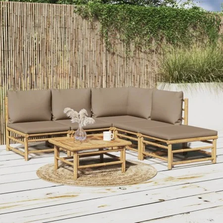 6-teiliges Gartenmöbel-Set aus Bambus mit taupegrauen Kissen von vidaXL, Gartensets - Ref: Foro24-3155135, Preis: 596,02 €, R...