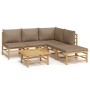 Set de muebles de jardín 6 piezas bambú con cojines gris taupé