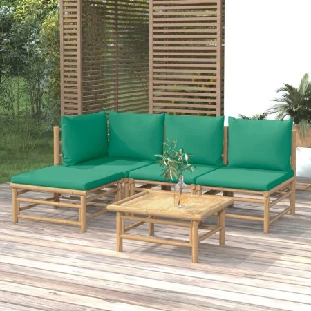 Set de muebles de jardín 5 piezas bambú con cojines verde de vidaXL, Conjuntos de jardín - Ref: Foro24-3155145, Precio: 320,6...