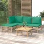 Set de muebles de jardín 5 piezas bambú con cojines verde de vidaXL, Conjuntos de jardín - Ref: Foro24-3155145, Precio: 320,6...