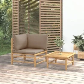 2-piece bamboo garden furniture set with taupe gray cushions by vidaXL, Modular outdoor sofas - Ref: Foro24-362285, Price: 13...