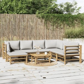 8-piece garden furniture set made of bamboo with light gray cushions by vidaXL, Garden sets - Ref: Foro24-3155095, Price: 800...