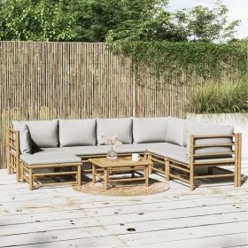 8-piece garden furniture set made of bamboo with light gray cushions by vidaXL, Garden sets - Ref: Foro24-3155095, Price: 788...