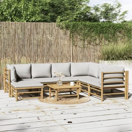 8-piece garden furniture set made of bamboo with light gray cushions by vidaXL, Garden sets - Ref: Foro24-3155095, Price: 787...