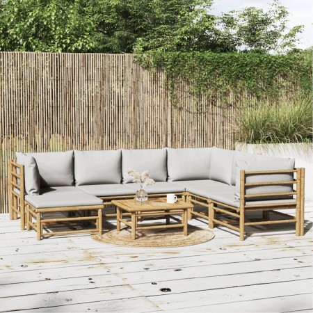 8-teiliges Gartenmöbel-Set Bambus und Kissen hellgrau von vidaXL, Gartensets - Ref: Foro24-3155095, Preis: 800,35 €, Rabatt: %