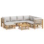 Set de muebles de jardín 8 piezas bambú y cojines gris claro