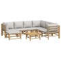 Set de muebles de jardín 8 piezas bambú y cojines gris claro