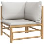 Set de muebles de jardín 8 piezas bambú y cojines gris claro