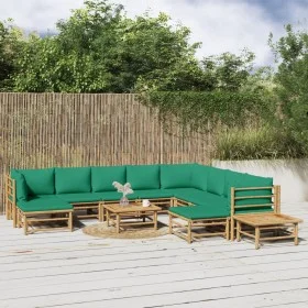 12-teiliges Gartenmöbel-Set aus Bambus mit grünen Kissen von vidaXL, Gartensets - Ref: Foro24-3155163, Preis: 827,24 €, Rabat...