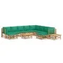 Set de muebles de jardín 12 piezas bambú con cojines verde de vidaXL, Conjuntos de jardín - Ref: Foro24-3155163, Precio: 837,...