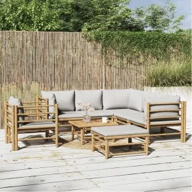 Gartenmöbel-Set 8-teilig aus Bambus und hellgrauen Kissen von vidaXL, Gartensets - Ref: Foro24-3155094, Preis: 785,69 €, Raba...