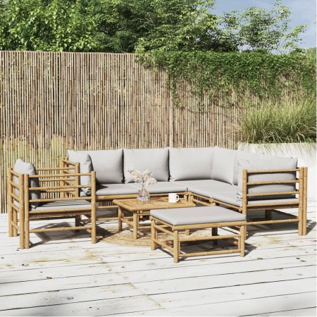 Gartenmöbel-Set 8-teilig aus Bambus und hellgrauen Kissen von vidaXL, Gartensets - Ref: Foro24-3155094, Preis: 808,62 €, Raba...