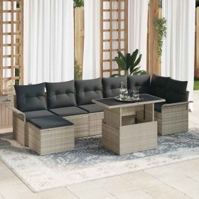 Conjunto de sofá de jardín con cojín 8 pcs Gris claro Poliratán