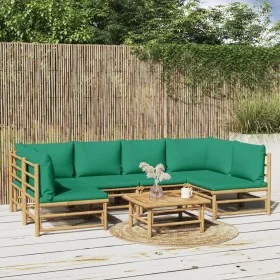 7-teiliges Gartenmöbel-Set aus Bambus mit grünen Kissen von vidaXL, Gartensets - Ref: Foro24-3155166, Preis: 551,37 €, Rabatt: %