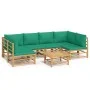 7-teiliges Gartenmöbel-Set aus Bambus mit grünen Kissen von vidaXL, Gartensets - Ref: Foro24-3155166, Preis: 551,34 €, Rabatt: %