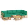 7-teiliges Gartenmöbel-Set aus Bambus mit grünen Kissen von vidaXL, Gartensets - Ref: Foro24-3155166, Preis: 560,80 €, Rabatt: %