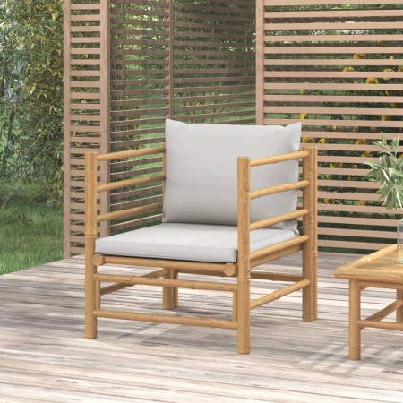 Gartensofa aus Bambus mit hellgrauen Kissen von vidaXL, Modulare Sofas für den Außenbereich - Ref: Foro24-362281, Preis: 134,...