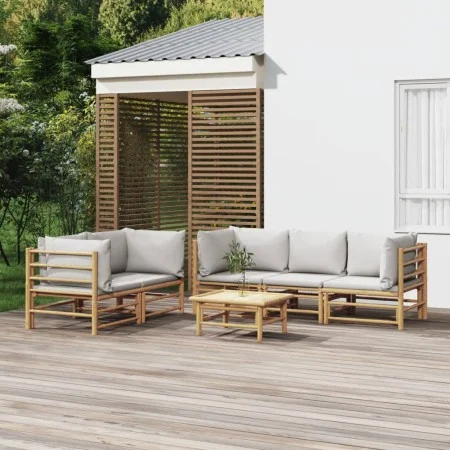 6-teiliges Gartenmöbel-Set aus Bambus mit hellgrauen Kissen von vidaXL, Gartensets - Ref: Foro24-3155090, Preis: 551,17 €, Ra...