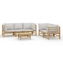 6-piece bamboo garden furniture set with light gray cushions by vidaXL, Garden sets - Ref: Foro24-3155090, Price: 558,84 €, D...