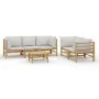 Set de muebles de jardín 6 piezas bambú con cojines gris claro de vidaXL, Conjuntos de jardín - Ref: Foro24-3155090, Precio: ...