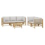 6-piece bamboo garden furniture set with light gray cushions by vidaXL, Garden sets - Ref: Foro24-3155090, Price: 558,84 €, D...