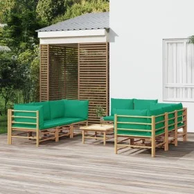 9-teiliges Gartenmöbel-Set aus Bambus mit grünen Kissen von vidaXL, Gartensets - Ref: Foro24-3155155, Preis: 736,91 €, Rabatt: %