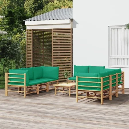 9-piece bamboo garden furniture set with green cushions by vidaXL, Garden sets - Ref: Foro24-3155155, Price: 736,91 €, Discou...