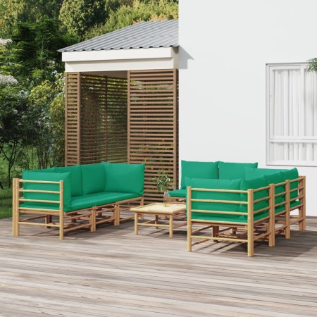 9-teiliges Gartenmöbel-Set aus Bambus mit grünen Kissen von vidaXL, Gartensets - Ref: Foro24-3155155, Preis: 747,57 €, Rabatt: %