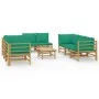 9-piece bamboo garden furniture set with green cushions by vidaXL, Garden sets - Ref: Foro24-3155155, Price: 736,91 €, Discou...