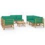 9-teiliges Gartenmöbel-Set aus Bambus mit grünen Kissen von vidaXL, Gartensets - Ref: Foro24-3155155, Preis: 747,57 €, Rabatt: %