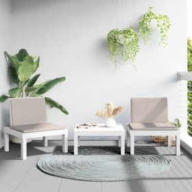 Juego de muebles de jardín 3 piezas con cojines PP blanco