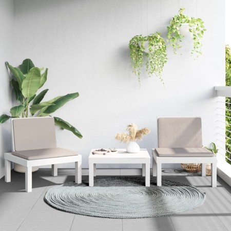 Juego de muebles de jardín 3 piezas con cojines PP blanco
