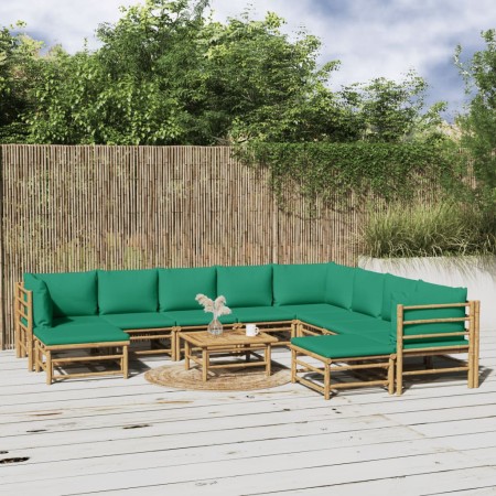 11-teiliges Gartenmöbelset aus Bambus mit grünen Kissen von vidaXL, Gartensets - Ref: Foro24-3155161, Preis: 866,30 €, Rabatt: %