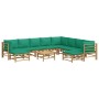 11-teiliges Gartenmöbelset aus Bambus mit grünen Kissen von vidaXL, Gartensets - Ref: Foro24-3155161, Preis: 866,30 €, Rabatt: %