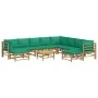 Set de muebles de jardín 11 piezas bambú con cojines verde de vidaXL, Conjuntos de jardín - Ref: Foro24-3155161, Precio: 854,...