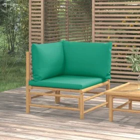 Bamboo garden corner sofa with green cushions by vidaXL, Modular outdoor sofas - Ref: Foro24-362293, Price: 87,23 €, Discount: %